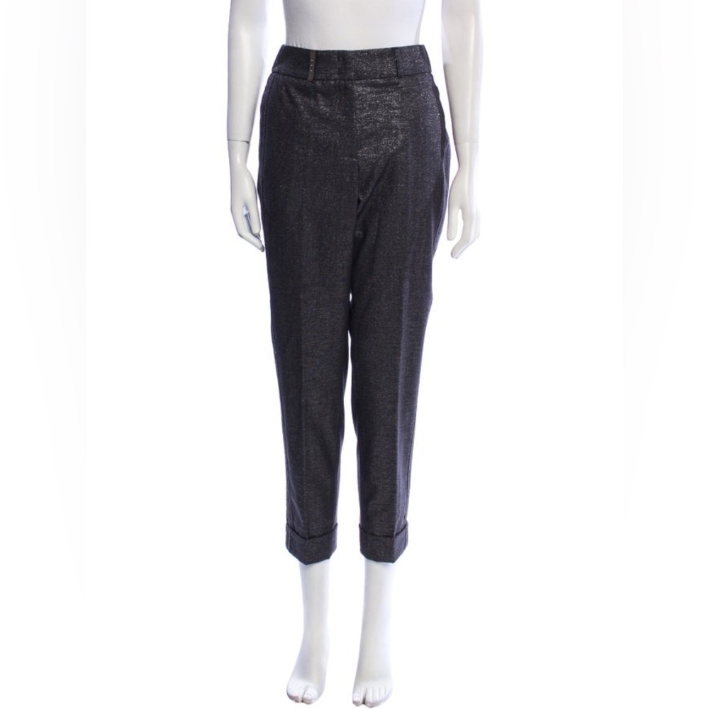 Peserico Shimmering Blue Dress Pants, High Rise, Side Pockets, Zip, Elegant,Sz 4